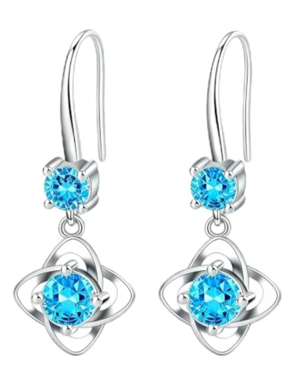 Four-Leaf Clover Dangle Drop Earrings 925 Sterling Silver Cubic Zirconia